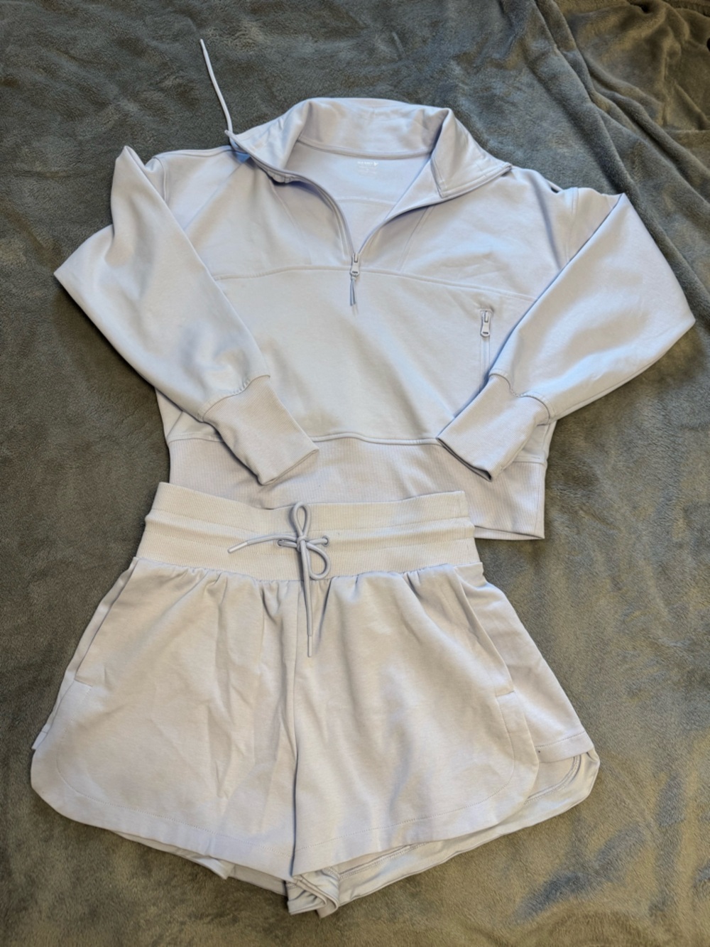 Old Navy Dynamic Fleece Half Zip & Extra High Rise Shorts Set - Light Blue